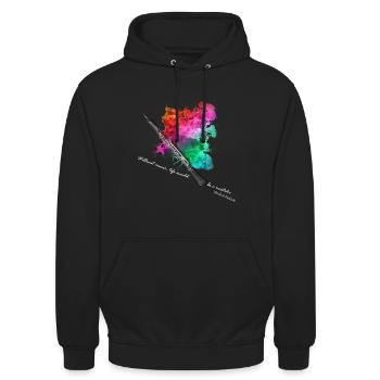 Oboe mit Farbexplosion - Unisex Hoodie - Schwarz - Vorne - Alina (178cm) & Michal (187cm)
