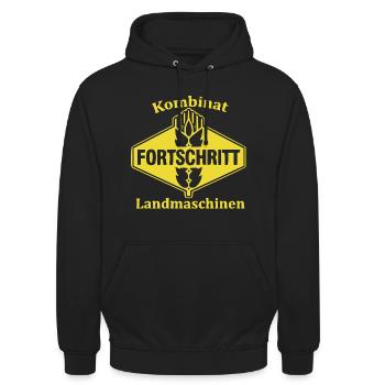 FORTSCHRITT DDR Kombinat Landmaschinen - Unisex Hoodie - Schwarz - Vorne - Alina (178cm) & Michal (187cm)