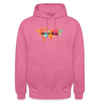Let's Go Again Watercolor World Map - Unisex Hoodie - pink - Front - Alina (178cm) & Michal (187cm)
