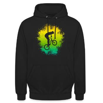 BMX Fahrrad Kinder Motiv Freestyle BMX Fahrer - Unisex Hoodie - Schwarz - Vorne - Alina (178cm) & Michal (187cm)