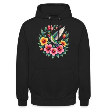 Adore Colibris Coloré Fleurs Colibri - Sweat-shirt à capuche unisexe - noir - Devant - Alina (178cm) & Michal (187cm)