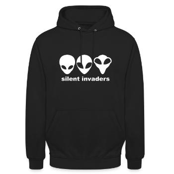 Grey Aliens are silent invaders. - Unisex Hoodie - black - Front - Alina (178cm) & Michal (187cm)