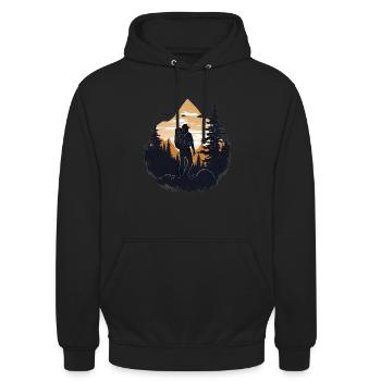 Wandern Berge Bäume Alpen - Unisex Hoodie - Schwarz - Vorne - Alina (178cm) & Michal (187cm)