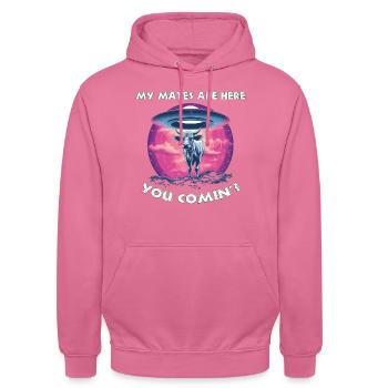 UFO Aliens mit Kuh befreundet - Unisex Hoodie - Pink - Vorne - Alina (178cm) & Michal (187cm)