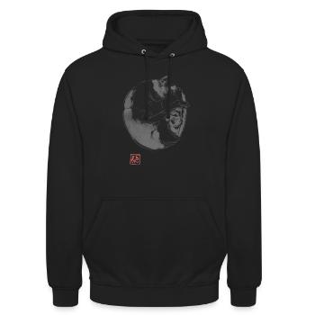 Runde Katze - Unisex Hoodie - Schwarz - Vorne - Alina (178cm) & Michal (187cm)