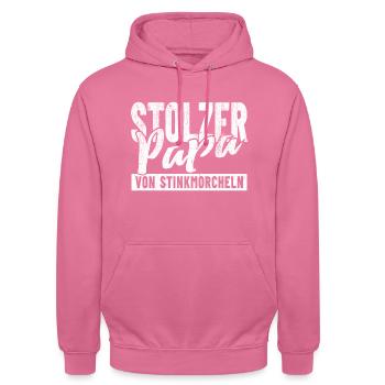 Stolzer Papa von Stinkmorcheln - Unisex Hoodie - Pink - Vorne - Alina (178cm) & Michal (187cm)