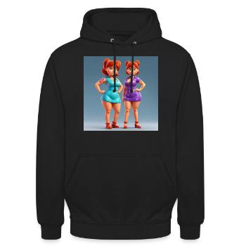 3D Animation Style Girls - Unisex Hoodie - Schwarz - Vorne - Alina (178cm) & Michal (187cm)