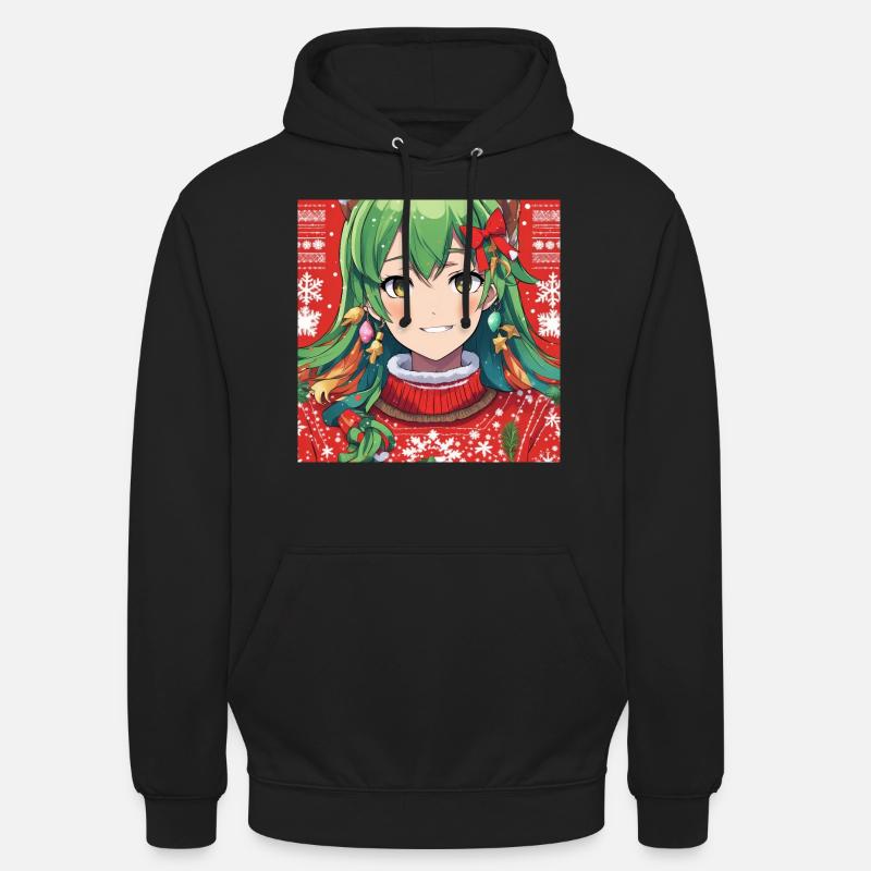 pull de Noël moche, anime - Sweat-shirt à capuche unisexe - noir