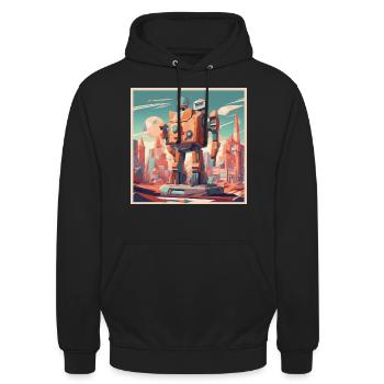retro-futurismus,1950s, Lowpoly,artwork,scetch - Unisex Hoodie - Schwarz - Vorne - Alina (178cm) & Michal (187cm)