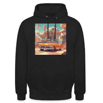 retro-futurismus,1950s, Lowpoly,artwork,scetch - Unisex Hoodie - Schwarz - Vorne - Alina (178cm) & Michal (187cm)