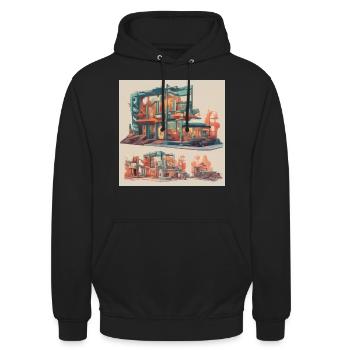 retro-futurismus,1950s, Lowpoly,artwork,scetch - Unisex Hoodie - Schwarz - Vorne - Alina (178cm) & Michal (187cm)