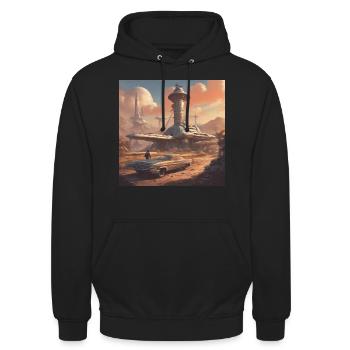 retro-futurismus,1950s, Lowpoly,artwork,scetch - Unisex Hoodie - Schwarz - Vorne - Alina (178cm) & Michal (187cm)