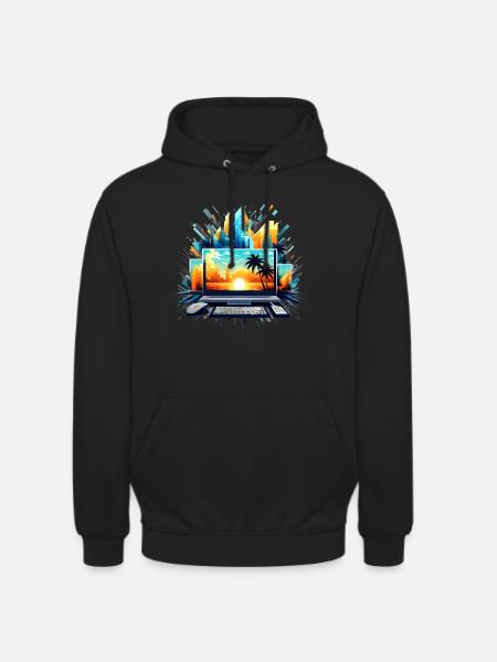 Cityscape, Sunset, Computer Chaos - Unisex Hoodie - black