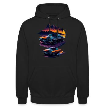 Klassischer Sportwagen - Unisex Hoodie - Schwarz - Vorne - Alina (178cm) & Michal (187cm)