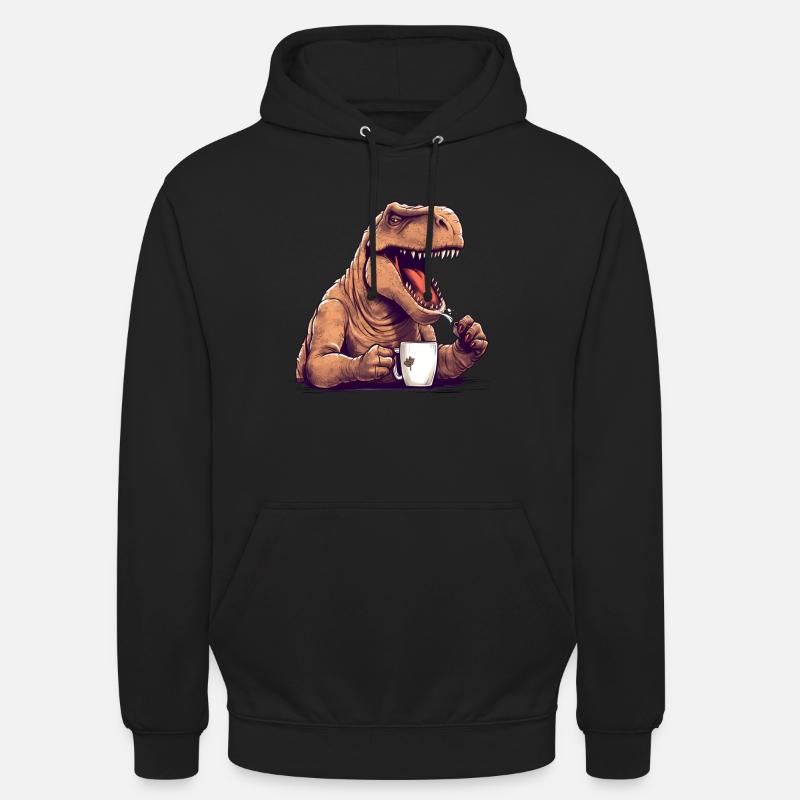 Dino Kaffee Morgenmuffel Dinosaurier - Unisex Hoodie - Schwarz