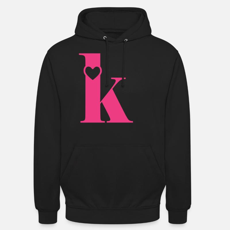 Buchstabe k Anfangsbuchstabe mit Herz - Unisex Hoodie - Schwarz