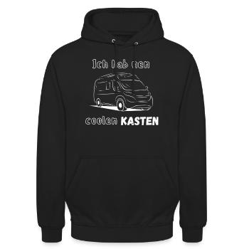 Camperspruch | Ich habe einen Coolen Kasten - Unisex Hoodie - Schwarz - Vorne - Alina (178cm) & Michal (187cm)