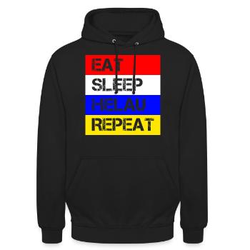 Eat Sleep Helau Repeat | Fastnacht Mainz Feiern - Unisex Hoodie - Schwarz - Vorne - Alina (178cm) & Michal (187cm)