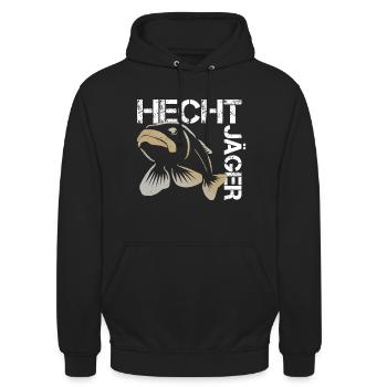 Hecht Jäger - Hechtangler - Unisex Hoodie - Schwarz - Vorne - Alina (178cm) & Michal (187cm)