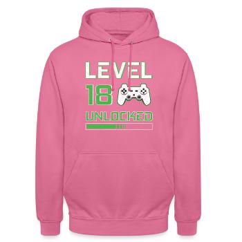 18 anniversaire gamer niveau 18 unlocked cadeau - Sweat-shirt à capuche unisexe - rose - Devant - Alina (178cm) & Michal (187cm)