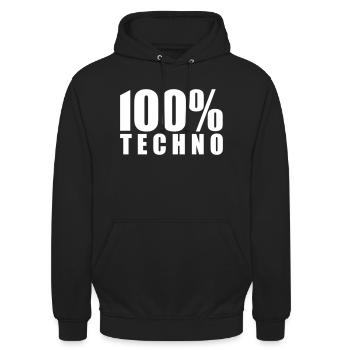 100% Techno Schriftzug Floorfreude Rave Festivals - Unisex Hoodie - Schwarz - Vorne - Alina (178cm) & Michal (187cm)