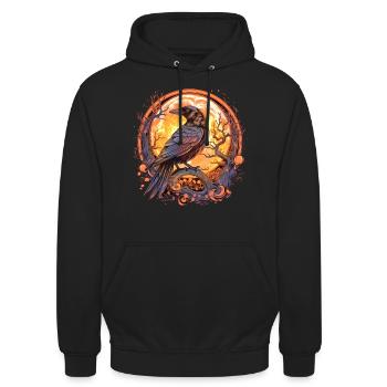 Rabe, Vollmond, keltisch, nordisch, Pagan, Vogel, - Unisex Hoodie - Schwarz - Vorne - Alina (178cm) & Michal (187cm)
