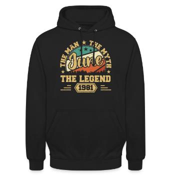 June 1981 The Man, The Myte, The legend, June 1981 - Unisex Hoodie - Schwarz - Vorne - Alina (178cm) & Michal (187cm)