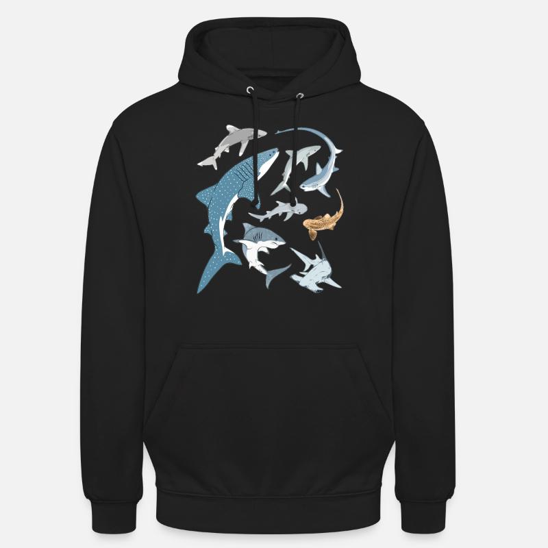 Types de requins Espèces de requins - Sweat-shirt à capuche unisexe - noir