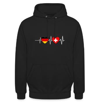 Deutschland Schweiz Schweizer Herzschlag - Unisex Hoodie - Schwarz - Vorne - Alina (178cm) & Michal (187cm)