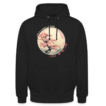 japanische Kirschblüte ukiyo e Stil - Unisex Hoodie - Schwarz - Vorne - Alina (178cm) & Michal (187cm)