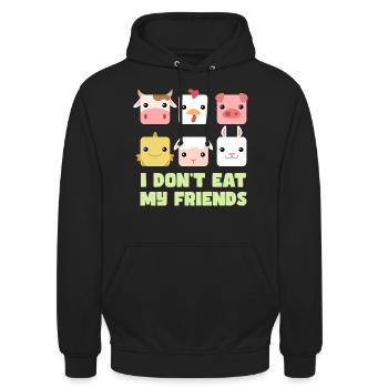 Schwein Fisch Hase Freunde Design für Veganer - Unisex Hoodie - Schwarz - Vorne - Alina (178cm) & Michal (187cm)