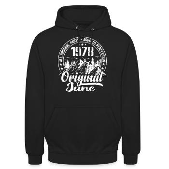 juin 1978 Original : 46 Ans Cadeau d'Anniversaire - Sweat-shirt à capuche unisexe - noir - Devant - Alina (178cm) & Michal (187cm)