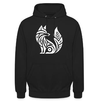 Schlauer Fuchs im Tribal Tattoo Style - Unisex Hoodie - Schwarz - Vorne - Alina (178cm) & Michal (187cm)