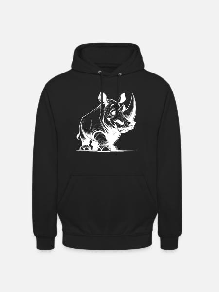 Grinning Rhinoceros Stroke Drawing Sketch - Unisex Hoodie - black