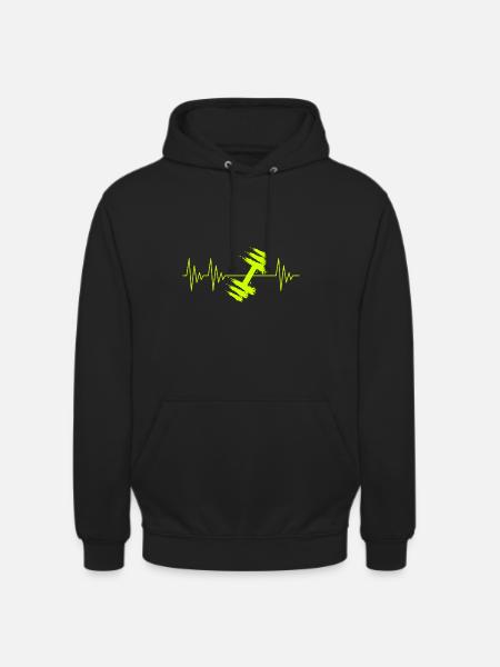 Dumbbell in yellow heartbeat - Unisex Hoodie - black