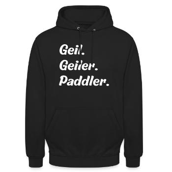 Geil. Geiler. Paddler - Unisex Hoodie - Schwarz - Vorne - Alina (178cm) & Michal (187cm)