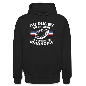 Au Rugby Un Caramel C'est Pas Une Friandise - Sweat-shirt à capuche unisexe - noir - Devant - Alina (178cm) & Michal (187cm)