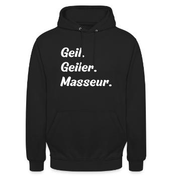 Geil. Geiler. Masseur - Unisex Hoodie - Schwarz - Vorne - Alina (178cm) & Michal (187cm)