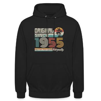 1955 Jubiläum 1955 geboren 1955 Jubiläum - Unisex Hoodie - Schwarz - Vorne - Alina (178cm) & Michal (187cm)