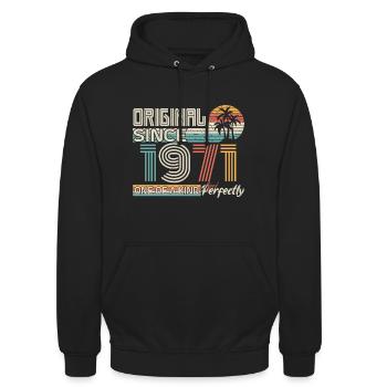 1971 anniversaire 1971 né en 1971 anniversaire - Sweat-shirt à capuche unisexe - noir - Devant - Alina (178cm) & Michal (187cm)