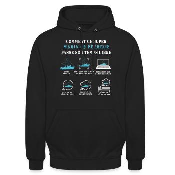 Marin Pêcheur Pêche Humour Peche - Sweat-shirt à capuche unisexe - noir - Devant - Alina (178cm) & Michal (187cm)
