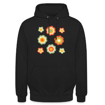 70er Jahre Blume Muster - Unisex Hoodie - Schwarz - Vorne - Alina (178cm) & Michal (187cm)