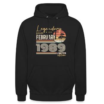Février 1989 anniversaire 1989 légendes Février - Sweat-shirt à capuche unisexe - noir - Devant - Alina (178cm) & Michal (187cm)