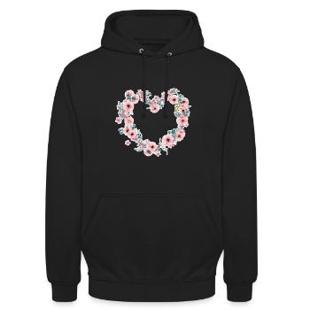 Blumen Herz - Unisex Hoodie - Schwarz - Vorne - Alina (178cm) & Michal (187cm)