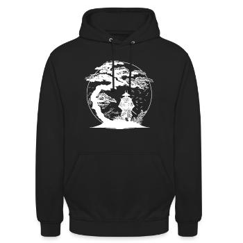 Guerrier japonais sous les cerisiers en fleurs - Sweat-shirt à capuche unisexe - noir - Devant - Alina (178cm) & Michal (187cm)