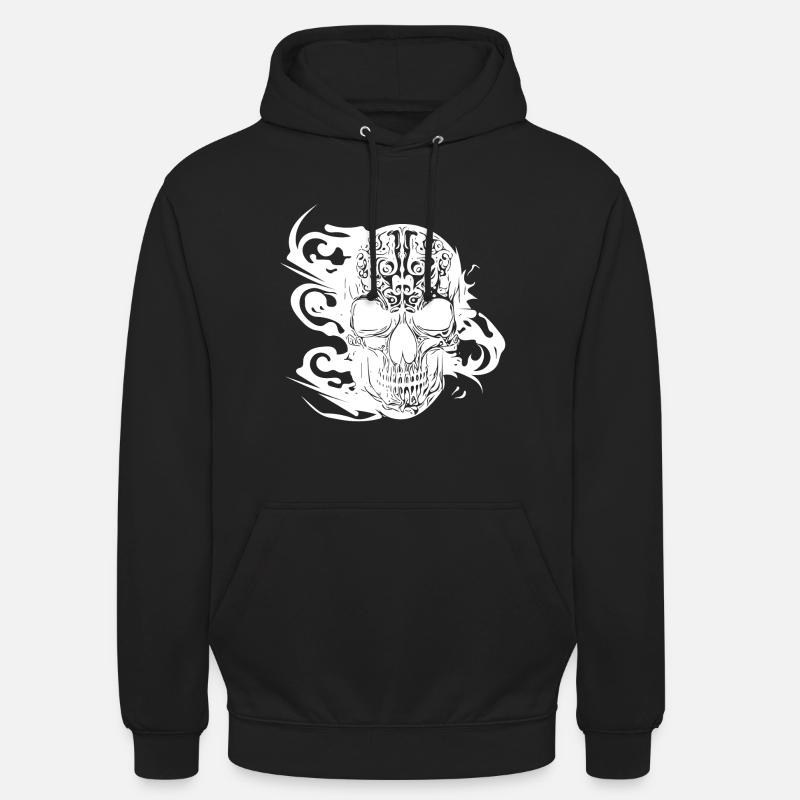 Burning grinning tattoo skull - Unisex Hoodie - black