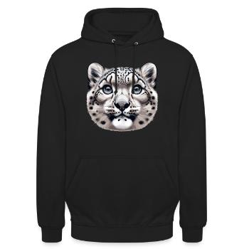 Schneeleopard Leopard Weißer Leopard - Unisex Hoodie - Schwarz - Vorne - Alina (178cm) & Michal (187cm)