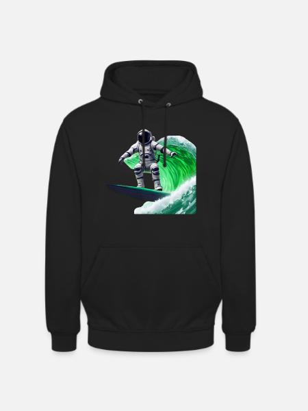 Green Waves Surfing Astronaut - Unisex Hoodie - black