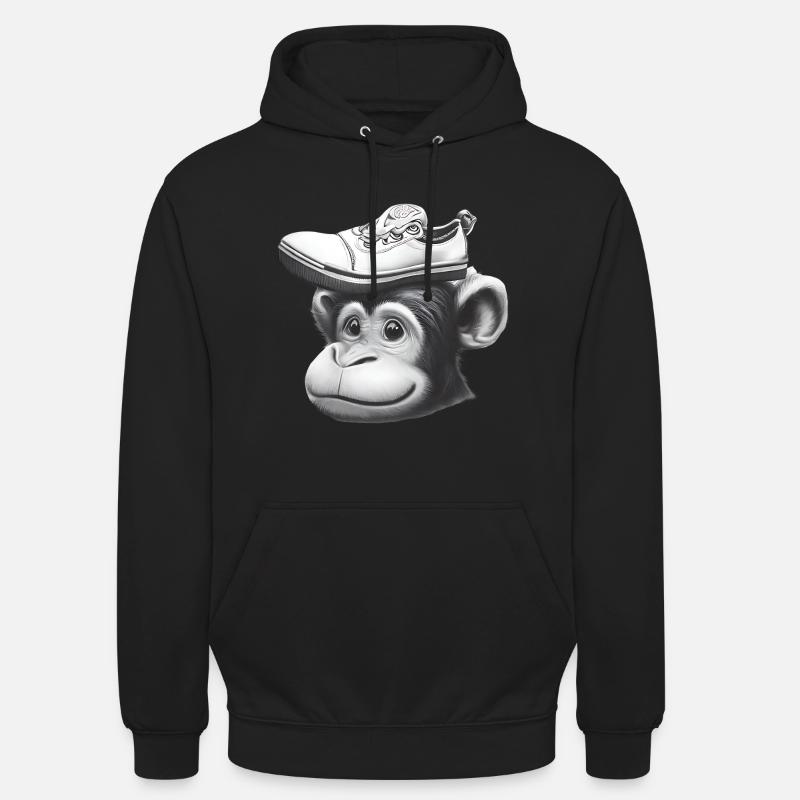 Affe mit Schuh-Hut - Unisex Hoodie - Schwarz