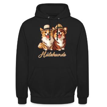 Huetehunde Hütehund Corgis mit Hut lustiges - Unisex Hoodie - Schwarz - Vorne - Alina (178cm) & Michal (187cm)